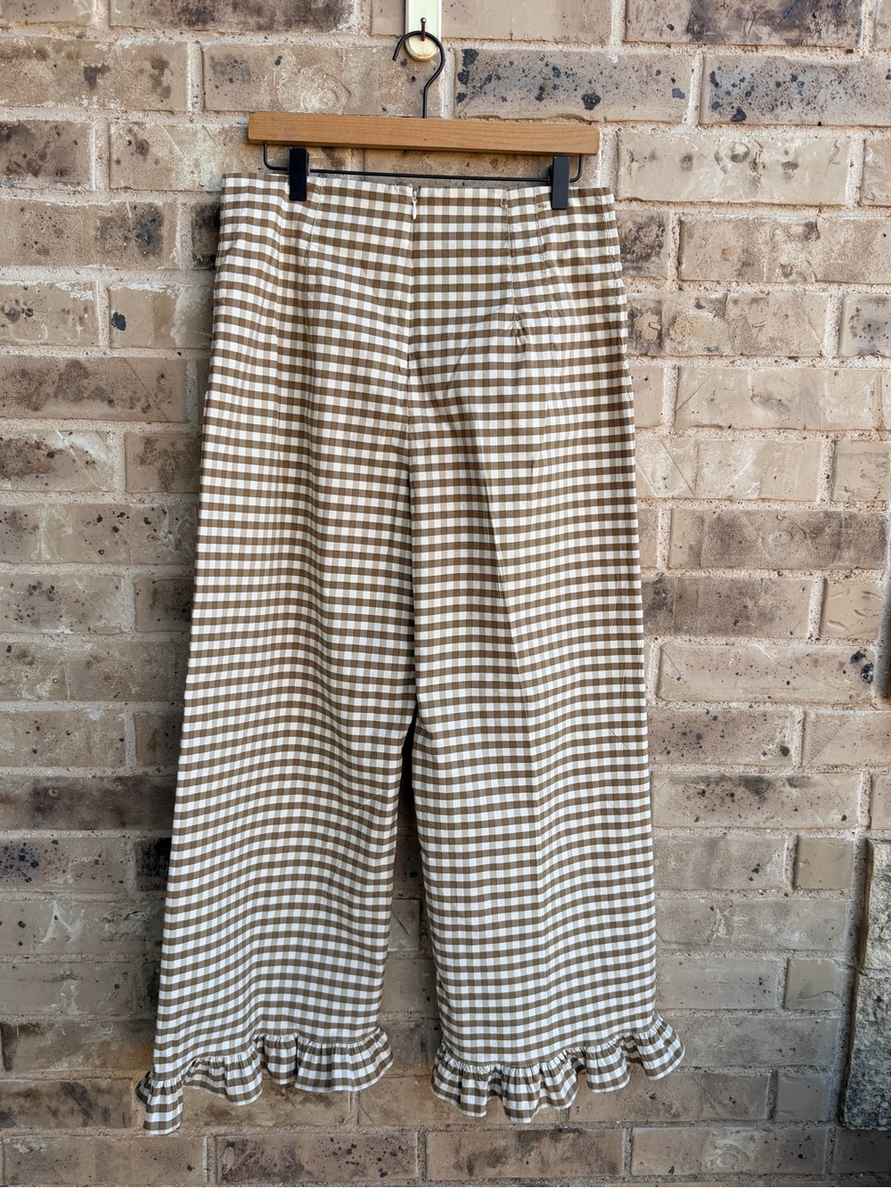 Maeve The Colette Brown and White Gingham Wide-Leg Ruffle-Hem Pants Size 32 - Picture 5 of 14